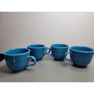 4 Fiesta Peacock Blue Homer Laughlin Fiestaware Mug Tea Coffee Cup wonky stamps